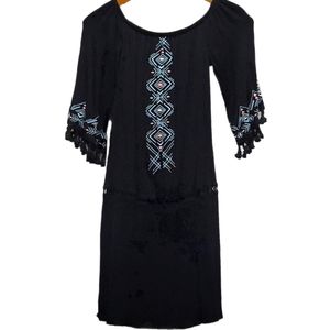 XHilaration Dress Black with Embroidered Detail Size S